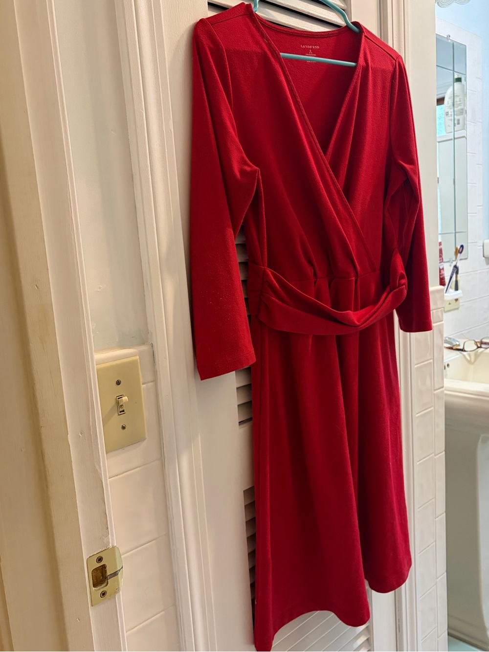 Lands' End Red Wrap-Style Midi Dress
